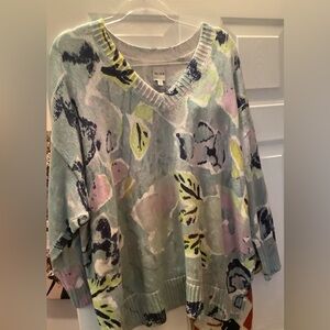 Nic+Zoe Lightweight V-Neck Sweater Light Blue, Size 2X.